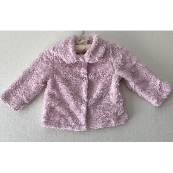 Mini Muffin Baby Girl Size 24 M Top Jacket Heart Buttons Soft Faux Fur Pink - Picture 6 of 7